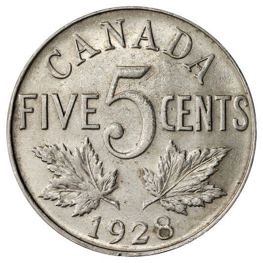 1928 Canada 5-cents Almost Uncirculated (AU-50)