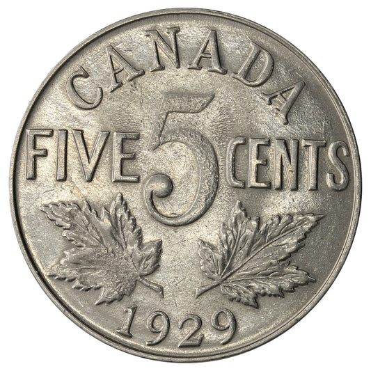 1929 Canada 5-cents Almost Uncirculated (AU-50)