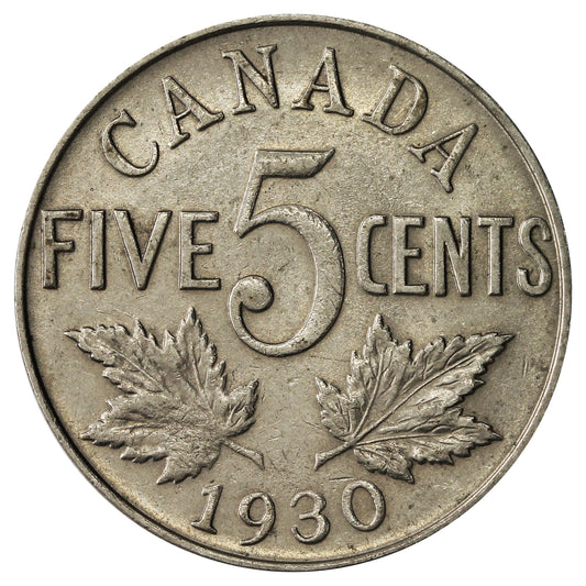 1930 Canada 5-cents Almost Uncirculated (AU-50) $