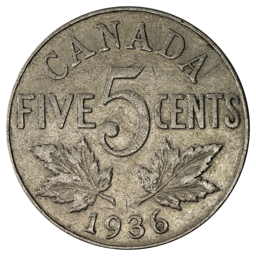 1936 Canada 5-cents Fine (F-12)