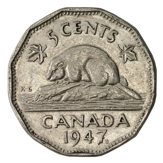 1947 Maple Leaf Canada 5-cents Very Fine (VF-20)