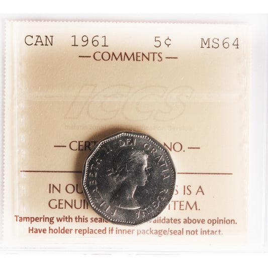 1961 Canada 5-cents ICCS Certified MS-64