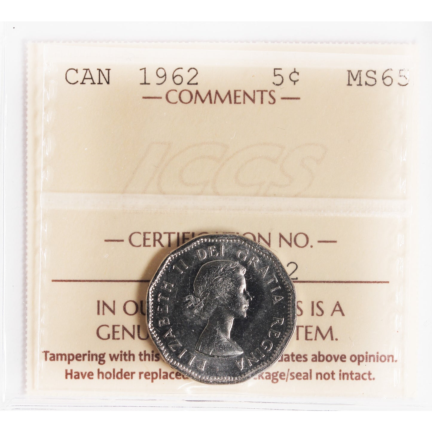 1962 Canada 5-cents ICCS Certified MS-65