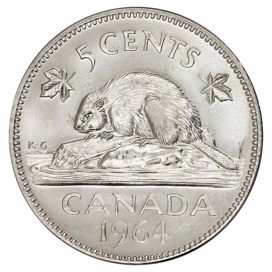 1964 Extra Water Line Canada 5-cents Brilliant Uncirculated (MS-63) $