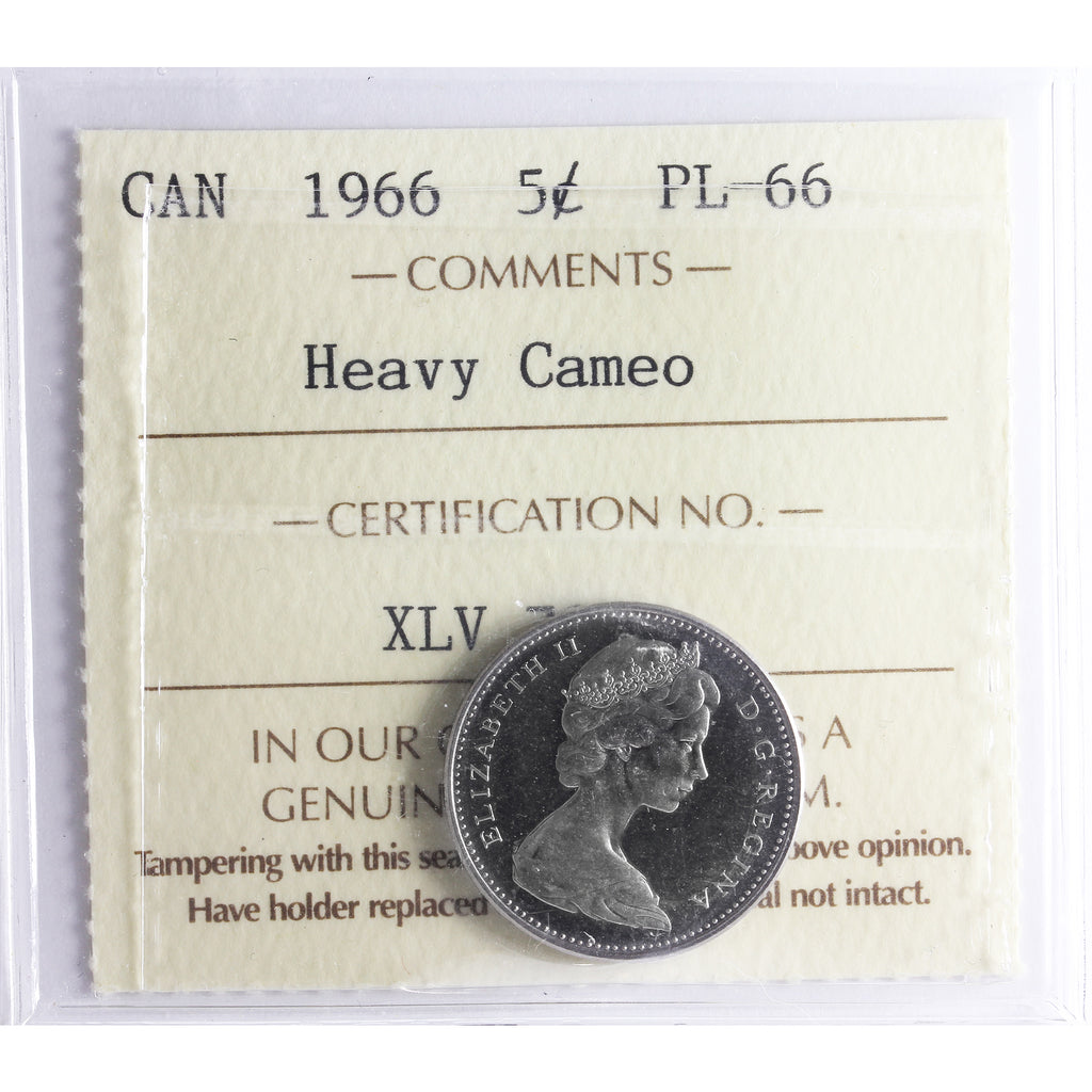 1966 Canada 5-cents ICCS Certified PL-66 Heavy Cameo