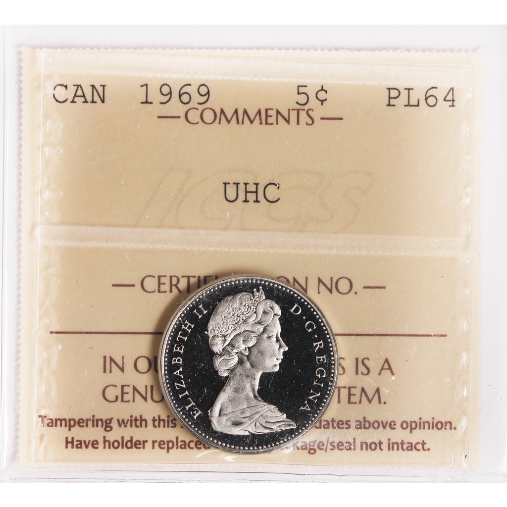 1969 Canada 5-cents ICCS Certified PL-64 Ultra Heavy Cameo