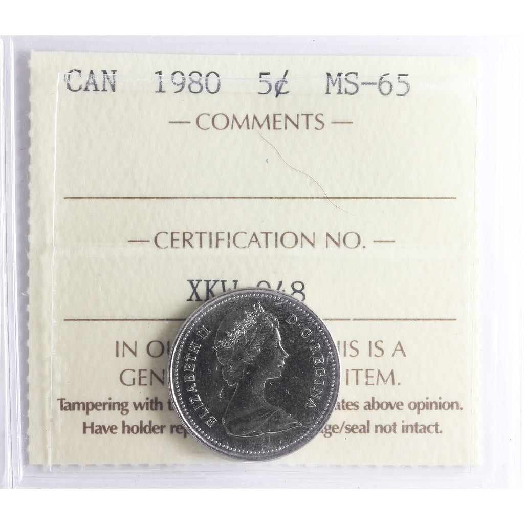 1980 Canada 5-cents ICCS Certified MS-65