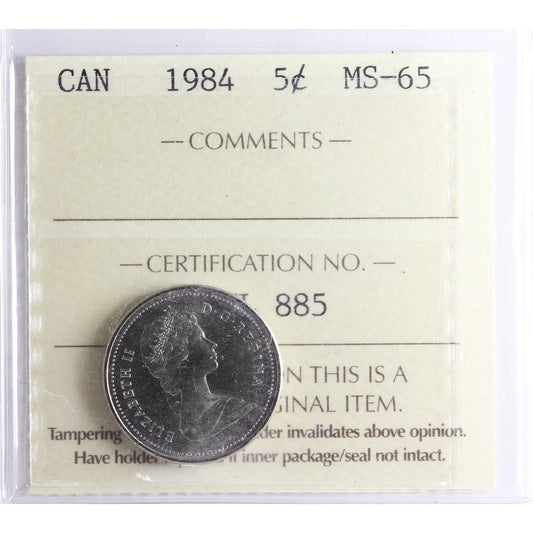 1984 Canada 5-cents ICCS Certified MS-65