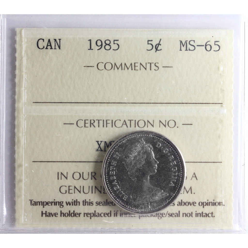 1985 Canada 5-cents ICCS Certified MS-65