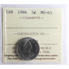 1986 Canada 5-cents ICCS Certified MS-65