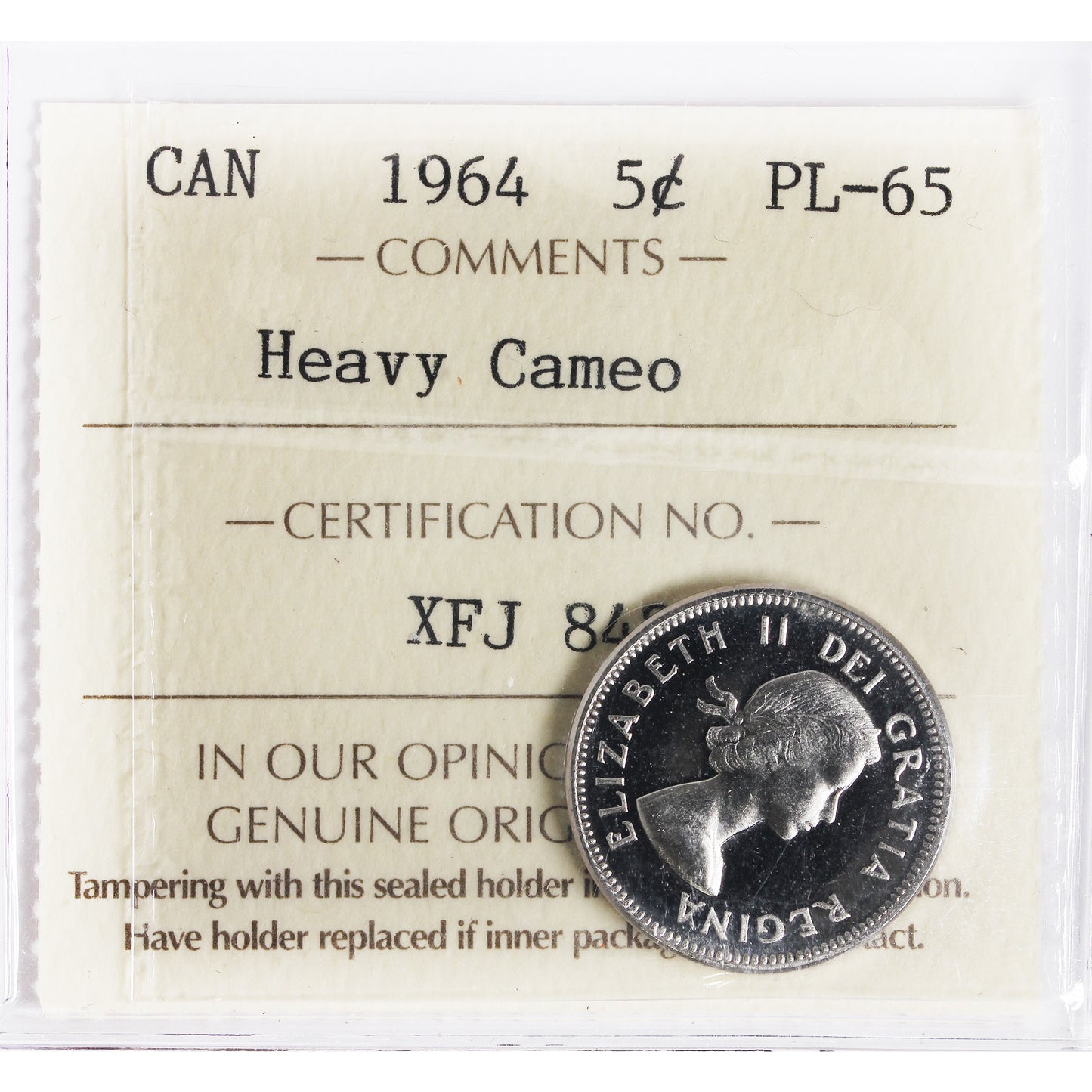 1964 Canada 5-cents ICCS Certified PL-65 Heavy Cameo