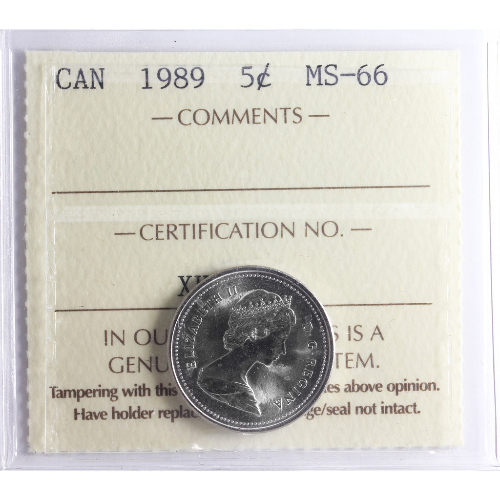 1989 Canada 5-cents ICCS Certified MS-66