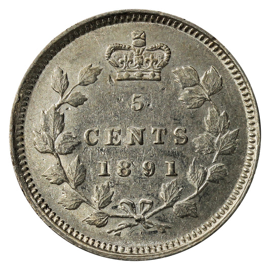 1891 Obv. 2 Canada 5-cents Almost Uncirculated (AU-50) $