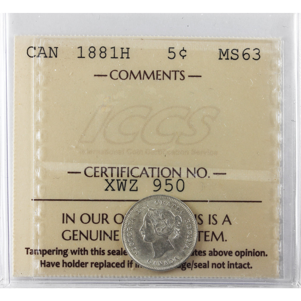 1881H Canada 5-cents ICCS Certified MS-63 (XWZ 950)