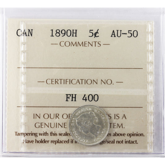 1890H Canada 5-cents ICCS Certified AU-50