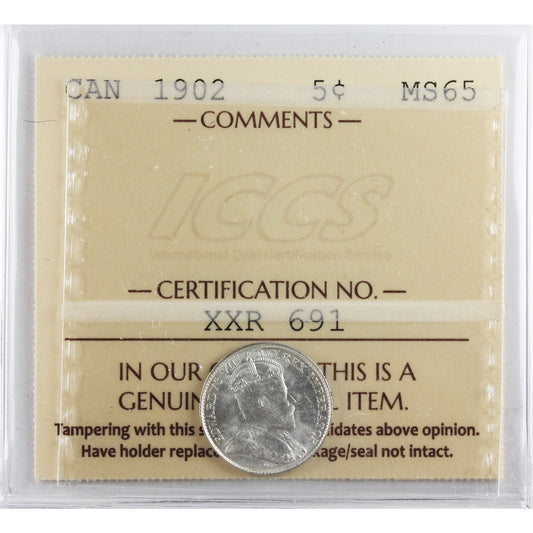 1902 Canada 5-cents ICCS Certified MS-65 (XXR 691)