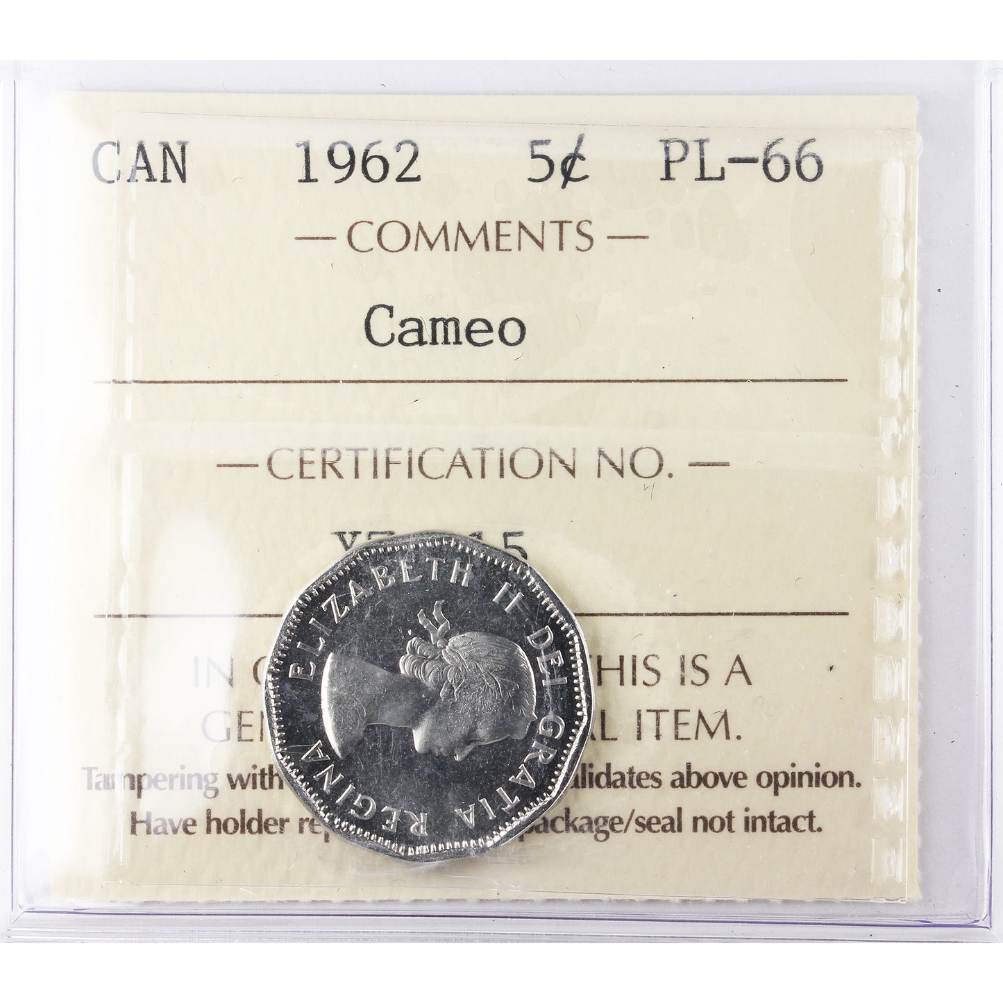 1962 Canada 5-cents ICCS Certified PL-66 Cameo