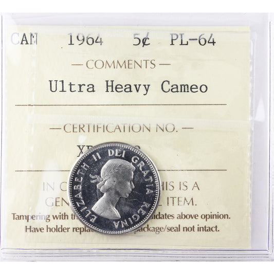 1964 Canada 5-cents ICCS Certified PL-64 Ultra Heavy Cameo