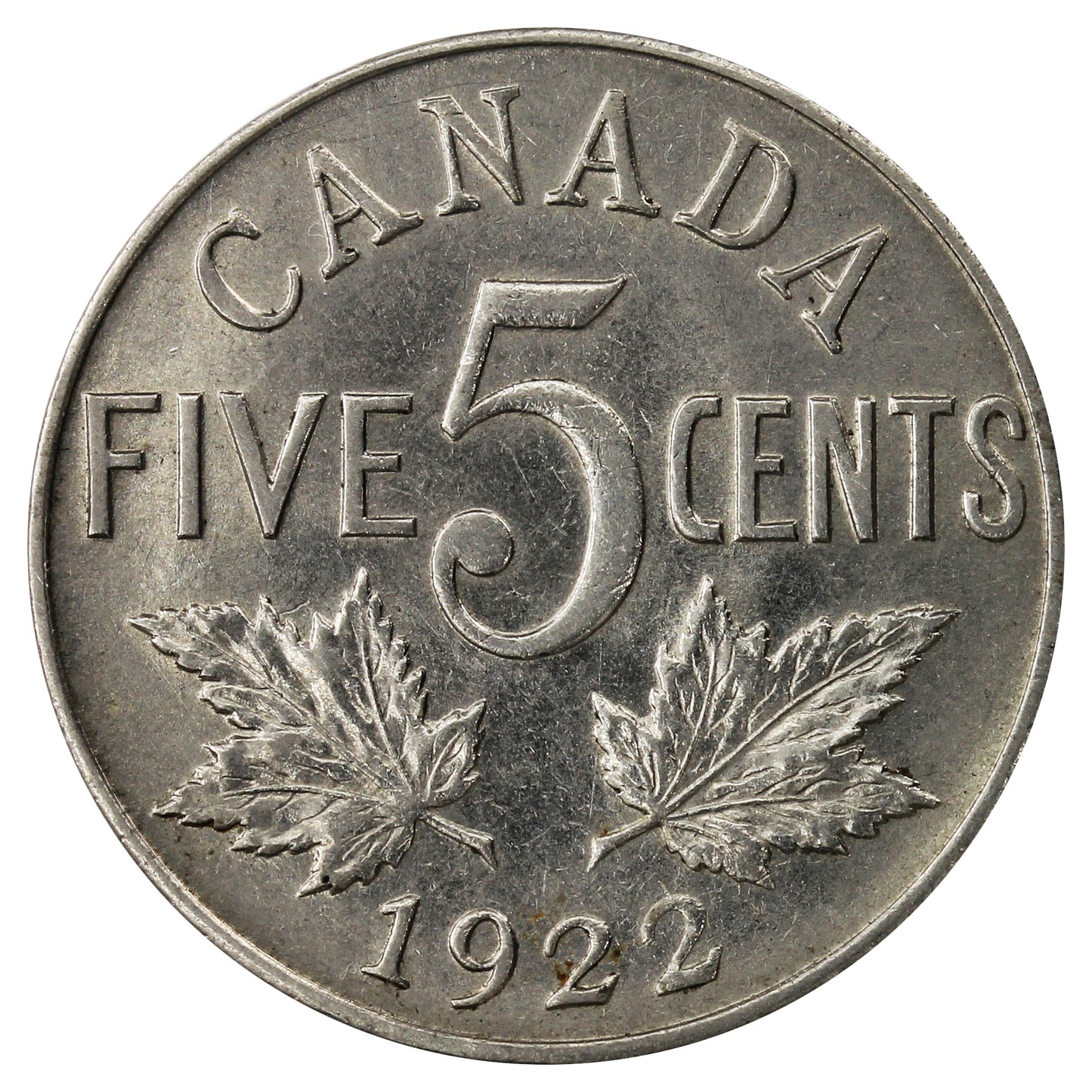 1922 Far Rim Canada 5-cents Uncirculated (MS-60) $