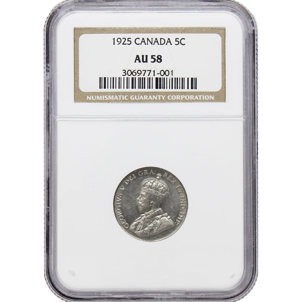 1925 Canada 5-cents NGC Certified AU-58