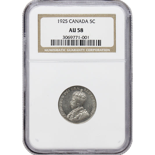 1925 Canada 5-cents NGC Certified AU-58