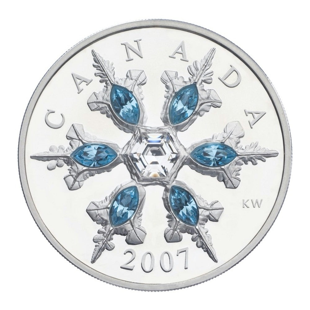 2007 Canada $20 Blue Crystal Snowflake Sterling Silver Coin