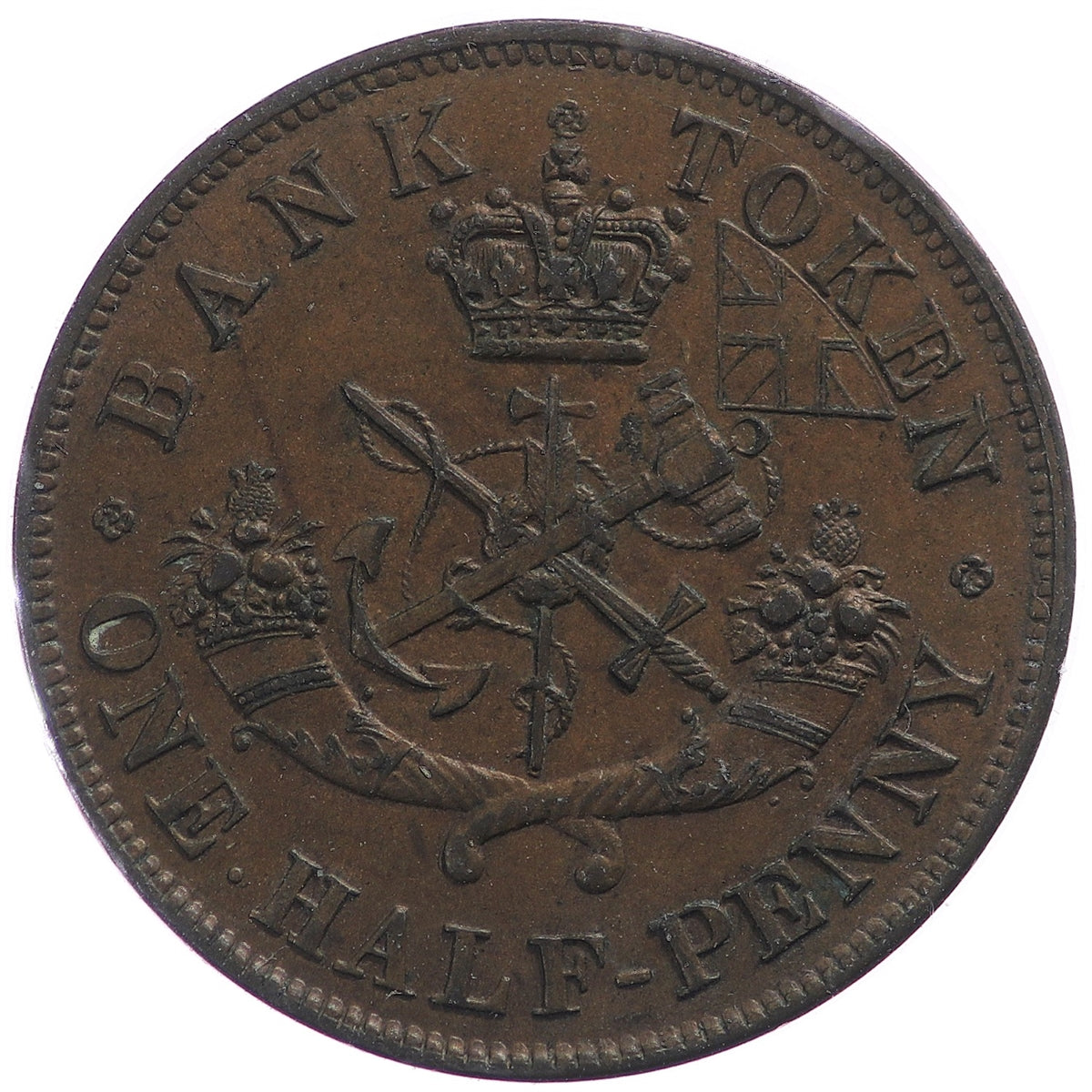 PC-5A 1850 Province of Canada, Bank of Upper Canada Half Penny Token Almost Uncirculated (AU-50)