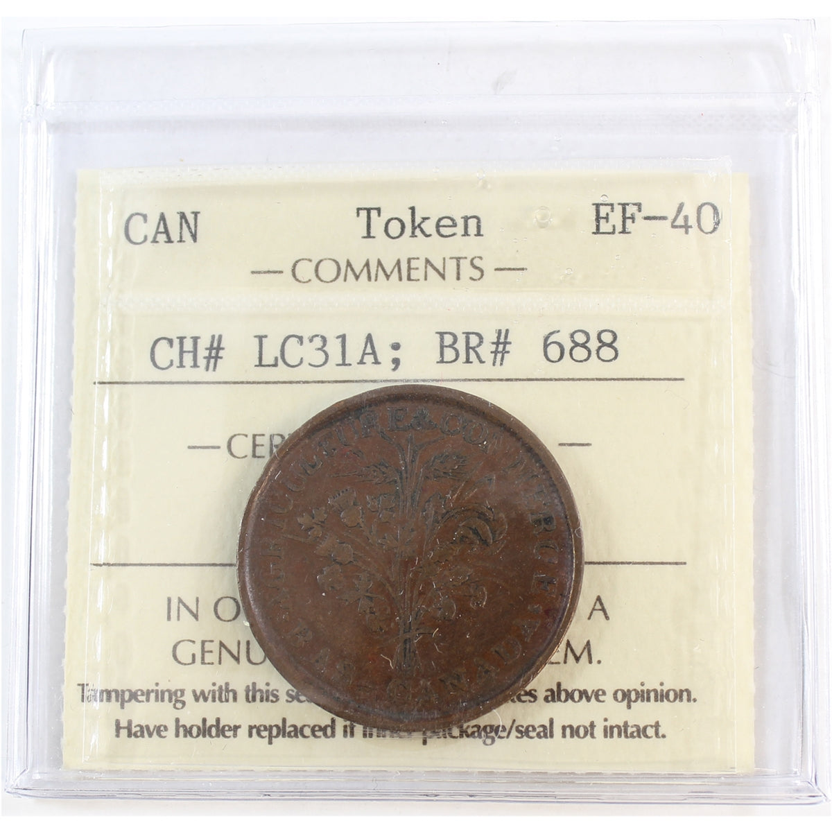 LC-31A Lower Canada Un Sou Bank Token ICCS Certified EF-40 (BR #688)