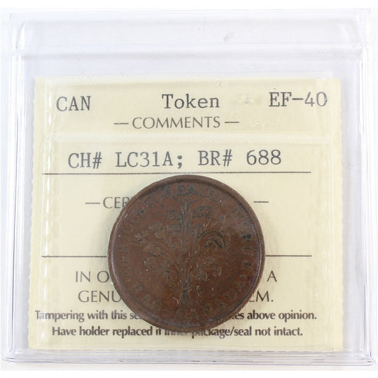 LC-31A Lower Canada Un Sou Bank Token ICCS Certified EF-40 (BR #688)