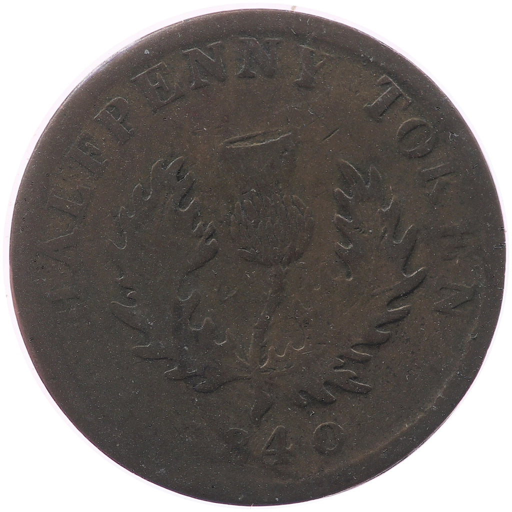 NS-1E4 1840 Nova Scotia Victoria Thistle Half Penny Token VG-F (VG-10)