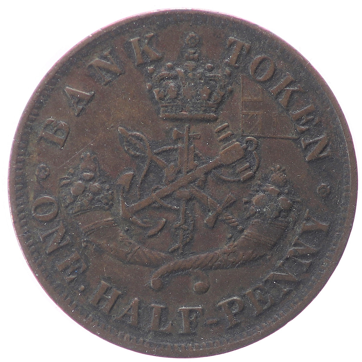 PC-5D 1857 Province of Canada, Bank of Upper Canada Half Penny Token, AU-UNC (AU-55) $