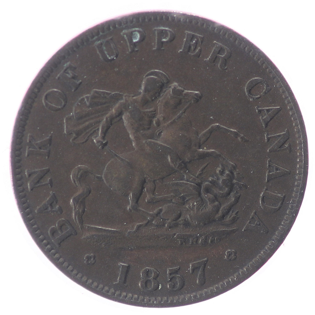 PC-5D 1857 Province of Canada, Bank of Upper Canada Half Penny Token, AU-UNC (AU-55) $