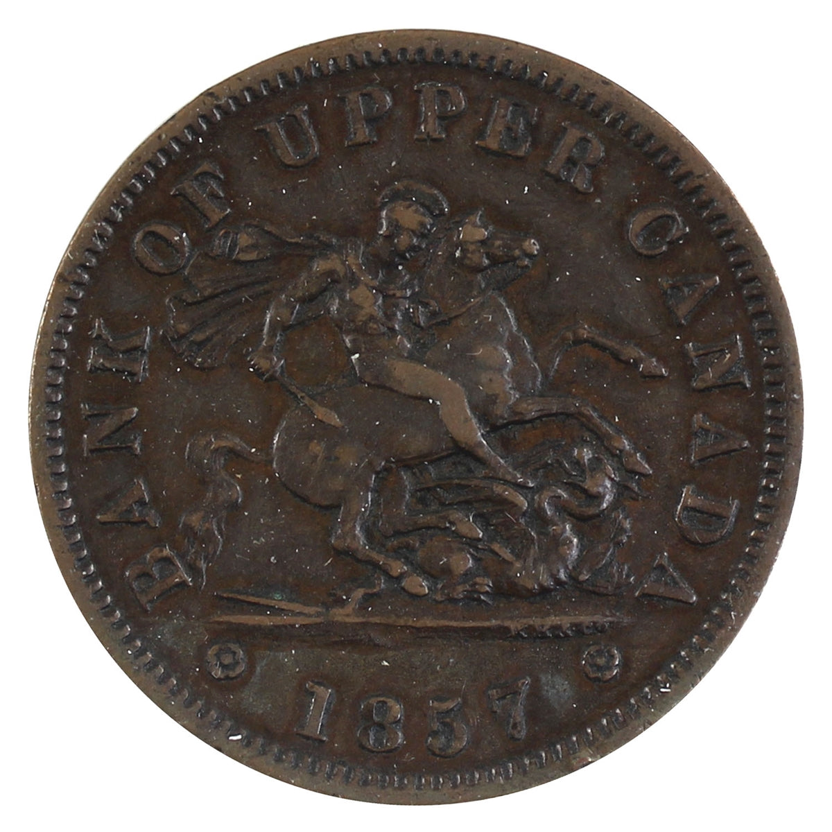 PC-6D 1857 Province of Canada, Bank of Upper Canada Penny Token Extra Fine (EF-40)