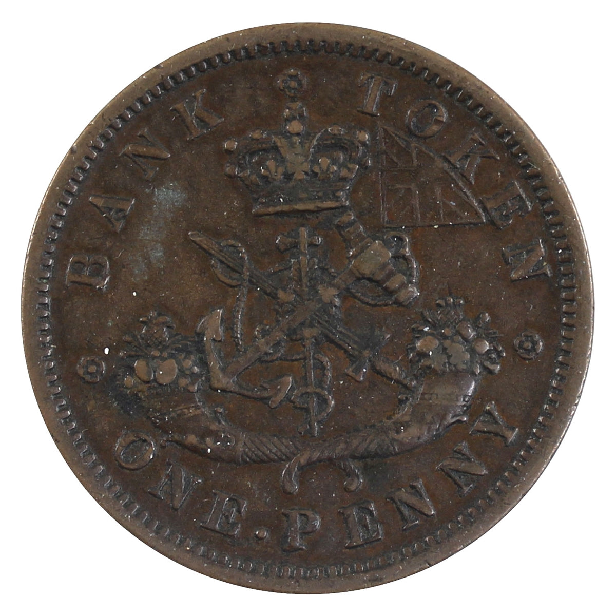 PC-6D 1857 Province of Canada, Bank of Upper Canada Penny Token Extra Fine (EF-40)