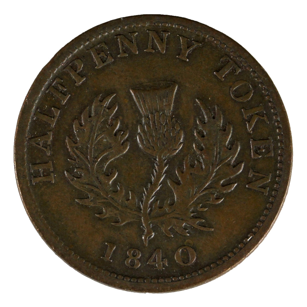 NS-1E2 1840 Nova Scotia Medium 0 Victoria Thistle Half Penny Token VF-EF (VF-30) $