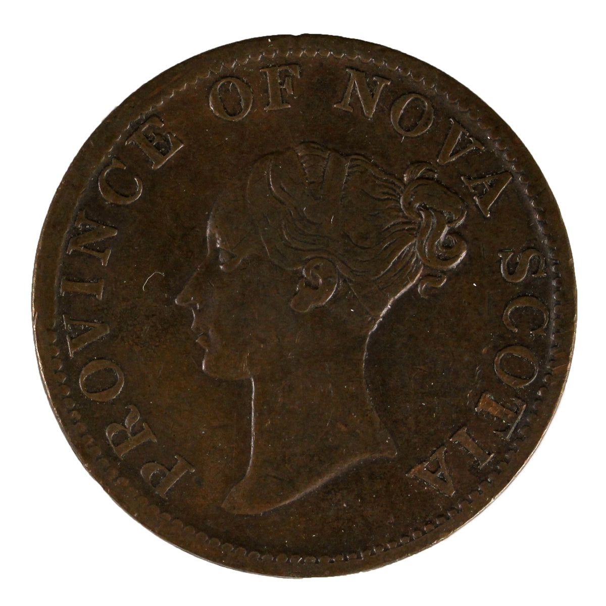 NS-1E2 1840 Nova Scotia Medium 0 Victoria Thistle Half Penny Token VF-EF (VF-30) $