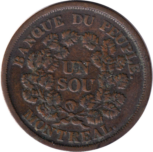 LC-5A5 No Date (1838) Lower Canada, Banque du Peuple Montreal Un Sou Very Fine (VF-20)