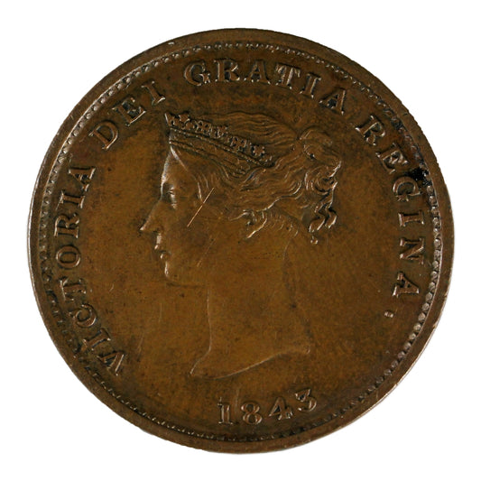 NB-1A1 1843 New Brunswick Victoria Dei Gratia Regina Half Penny Token EF-AU (EF-45) $