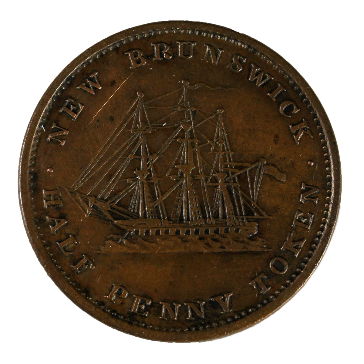 NB-1A1 1843 New Brunswick Victoria Dei Gratia Regina Half Penny Token EF-AU (EF-45) $