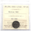 BR-860 1822 British Colonies 1/16 Dollar ICCS Certified VF-20