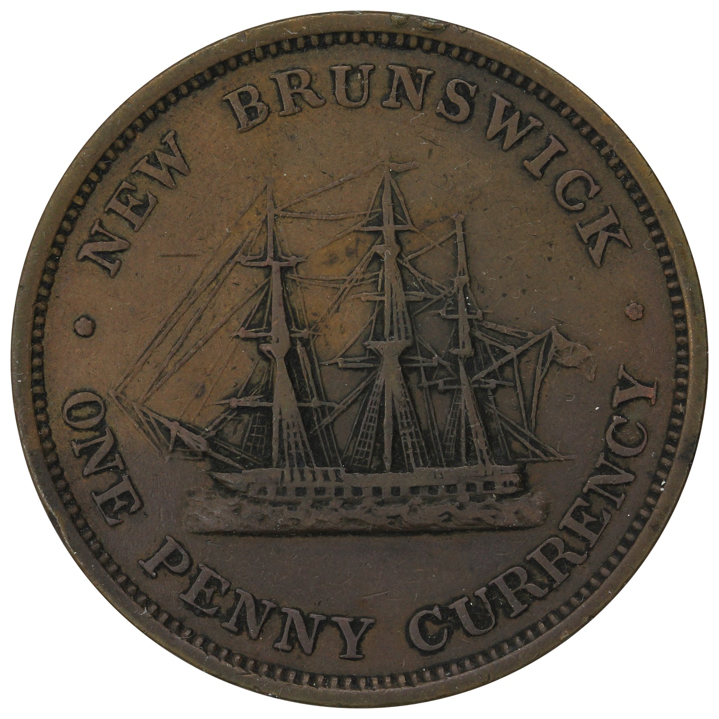 NB-2B2 1854 New Brunswick Incomplete Design Penny Currency Token VF-EF (VF-30) $