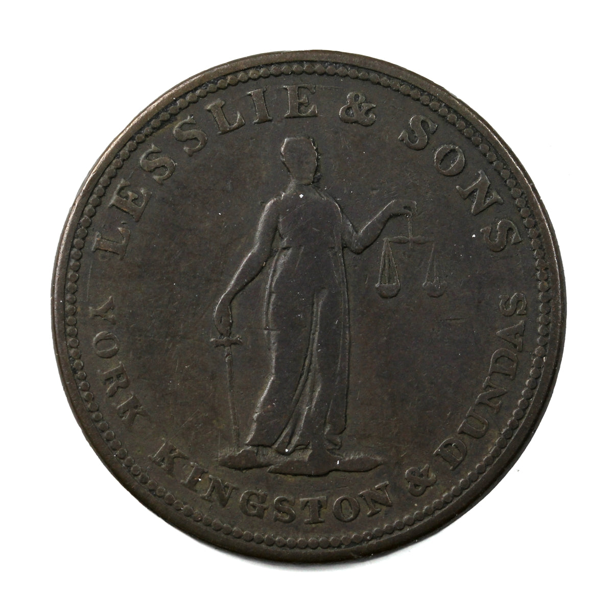 UC-2A1 (1824) Upper Canada Lesslie & Sons Halfpenny Token VG-F (VG-10)