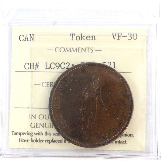 LC-9C2 1837 Lower Canada Penny Token ICCS Certified VF-30 BR #521