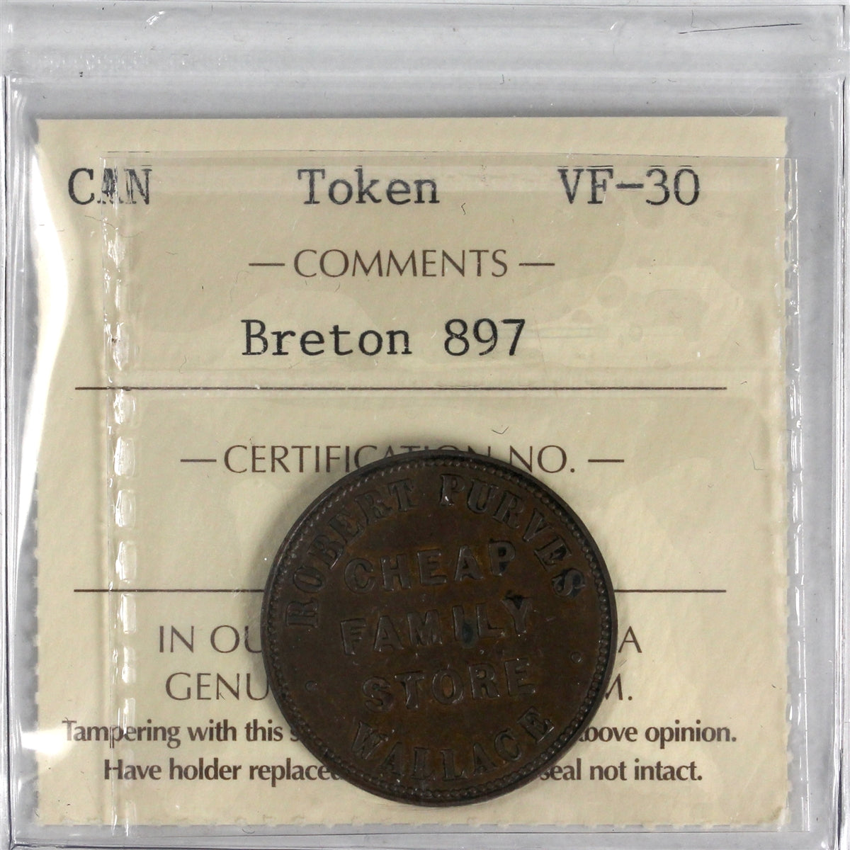 Robert Purves Token ICCS Certified VF-30 BR# 897