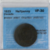 NS-1A3 1823 Nova Scotia George IV Halfpenny Token CCCS Certified VF-30 BR# 867