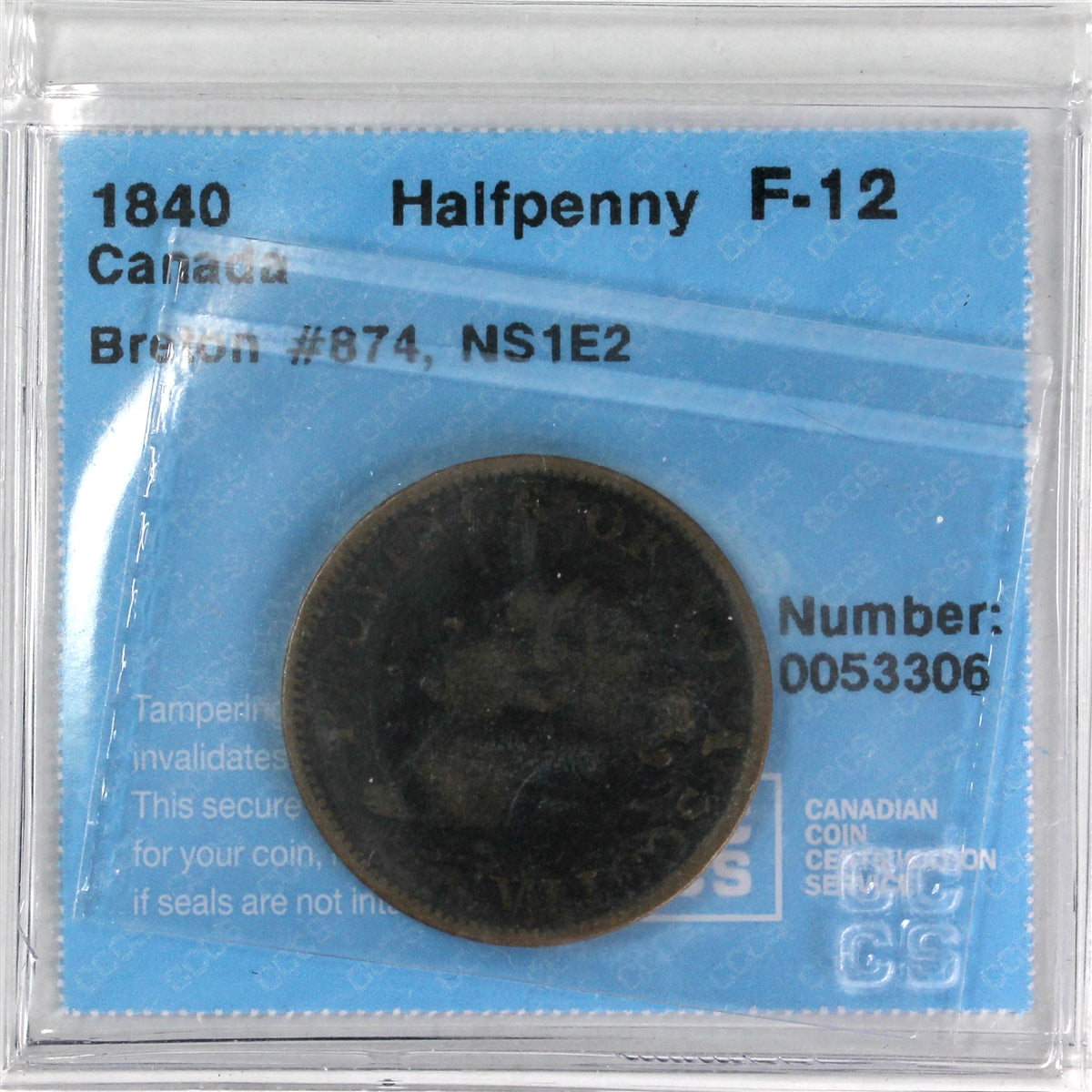 NS-1E2 1840 Nova Scotia Victoria Thistle Halfpenny Token CCCS Certified F-12 BR# 874