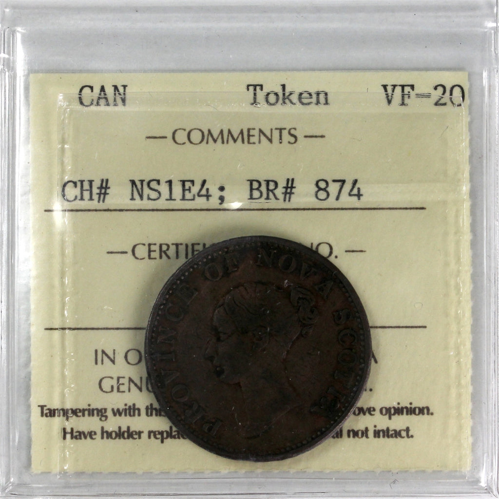 NS-1E4 1840 Nova Scotia Victoria Thistle Halfpenny Token ICCS Certified VF-20 BR# 874