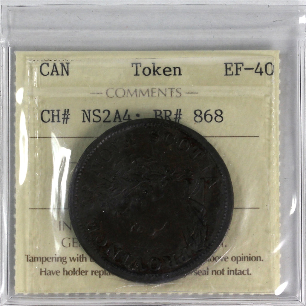 NS-2A4 1824 Nova Scotia George IV Penny Token ICCS Certified EF-40 BR# 868