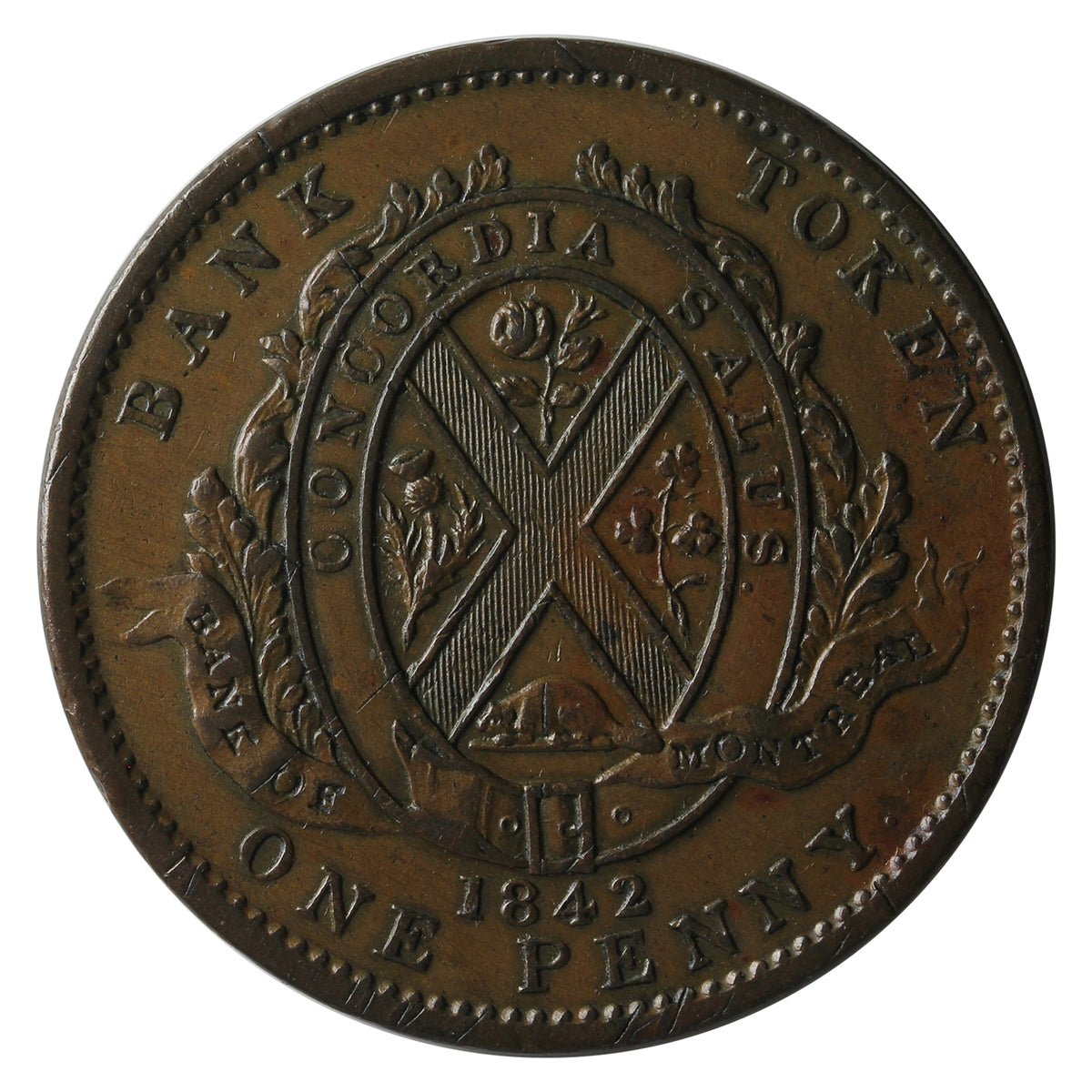 PC-2B 1842 Province of Canada Bank of Montreal Penny Token AU-UNC (AU-55) $