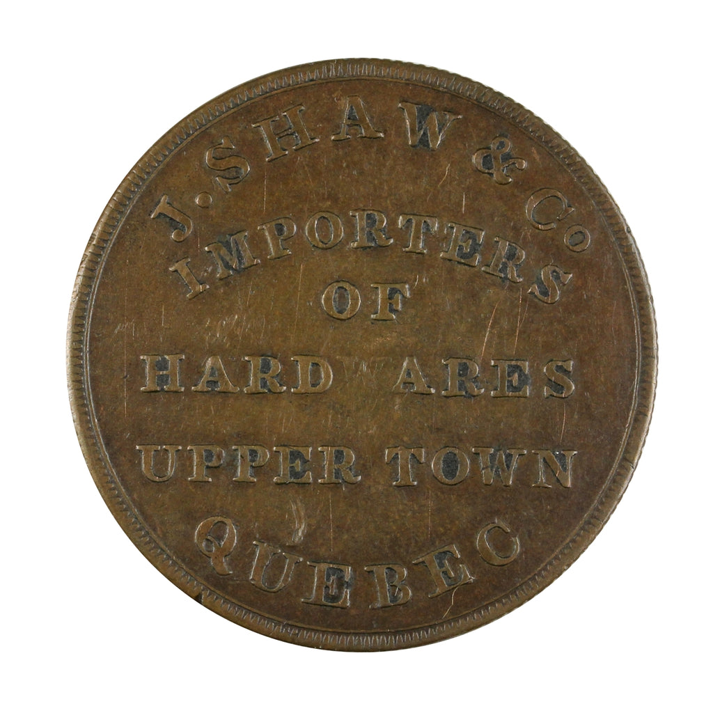 LC-19A1 1837 J. Shaw & Co. Importers of Hardwares Token, Weak W Extra Fine (EF-40) $